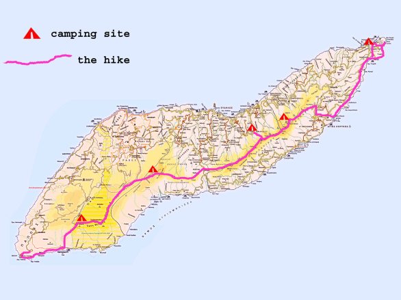 5day hike map of the Trail of Atheras Ikaria
